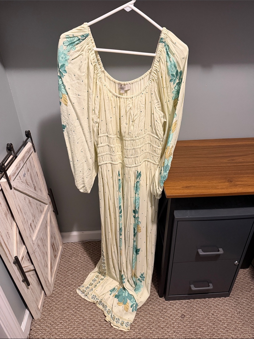 LOFT Cream Maxi Dress with Teal & Yellow Floral Print